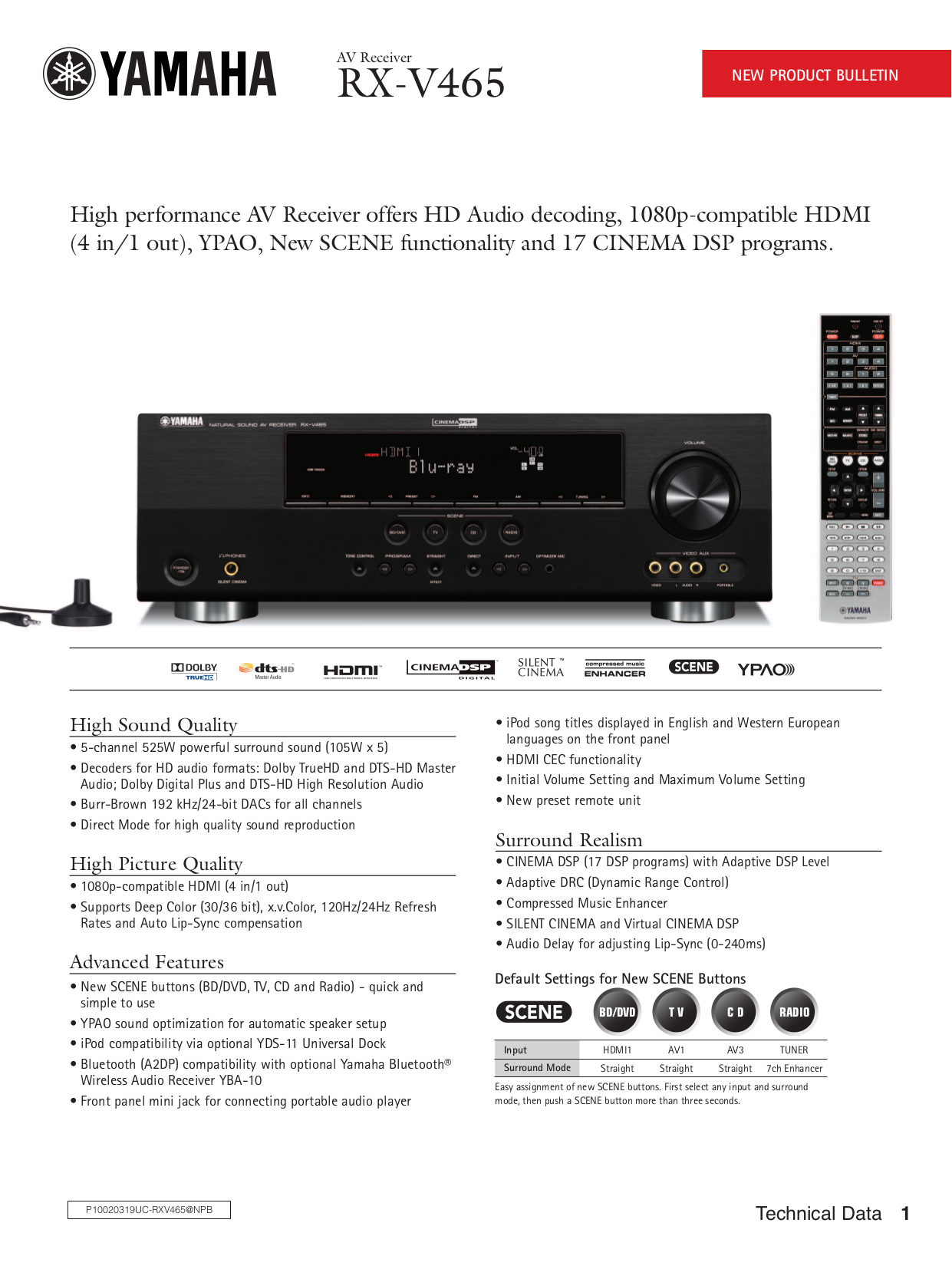 Download free pdf for Yamaha RX-V465 Receiver manual
